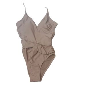 NICOLE Miller taupe one piece swimsuit size medium